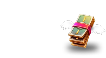 A stack of money with wings, representing the cashback offer at Irwin Online Casino, allowing players to recover a part of their losses.