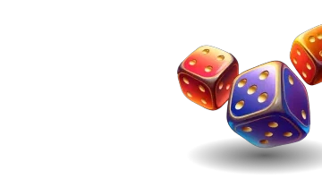 Three colorful dice, symbolizing the Drops & Wins promotion at Irwin Online Casino, where players can win random cash prizes.