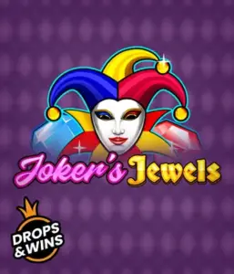 Discover the playful ambiance of Joker's Jewels slot by Pragmatic Play, showcasing a charming joker's mask decorated with a multicolored jester hat. This image captures the joyful spirit of classic slots, set against a deep purple background. Great for fans of joker-themed slots, promising a thrilling gaming experience. 